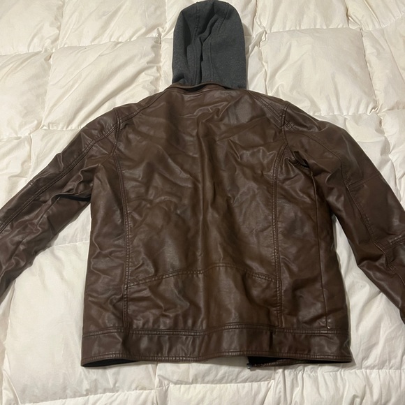 Guess Men's Faux Leather Motorcycle Jacket - Brown- Medium - Picture 8 of 11